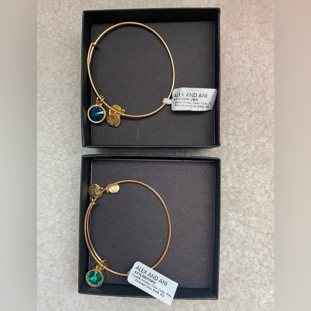 Alex and Ani Birthstone Charm Bangles, May and December, Shiny Gold